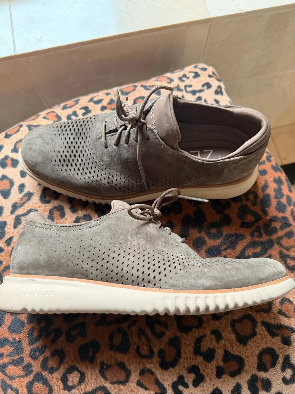 Cole Haan Men's Taupe Perforated Suede Lace-Up Oxfords